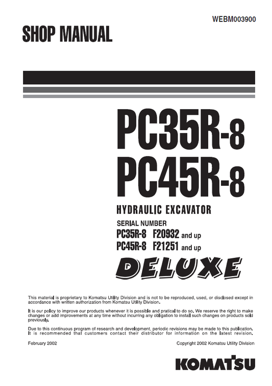 Manual de Taller Excavadora Hidraúlica Komatsu PC35R-8 - F20932, PC45R-8 - F21251 Deluxe