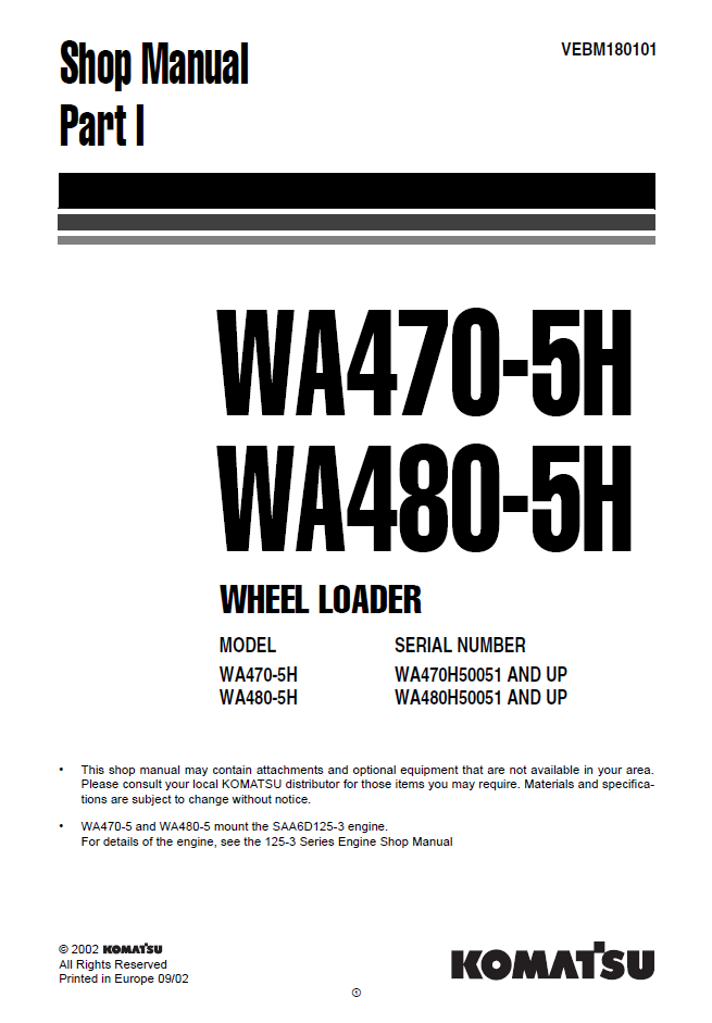 Manual de Taller Parte 1 Cargador Komatsu WA470-5H - WA470H50051, WA480-5H - WA480H50051
