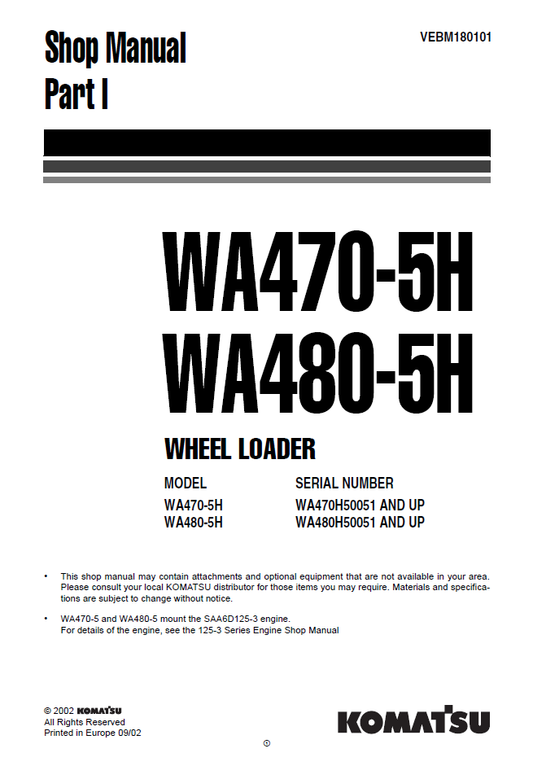 Manual de Taller Parte 1 Cargador Komatsu WA470-5H - WA470H50051, WA480-5H - WA480H50051