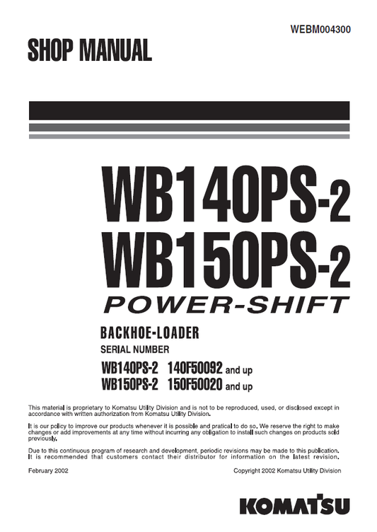 Manual de Taller Retroexcavadora Komatsu WB140PS-2 - 140F50092, WB150PS-2 - 150F50020
