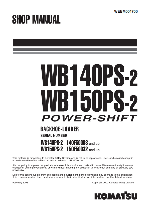 Manual de Taller Retroexcavadora Komatsu WB140PS-2, WB150PS-2 Italia