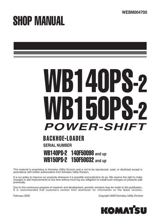 Manual de Taller Retroexcavadora Komatsu WB140PS-2, WB150PS-2 Italia