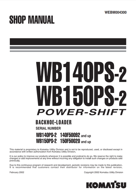 Manual de Taller Retroexcavadora Komatsu WB140PS-2, WB150PS-2 Italy