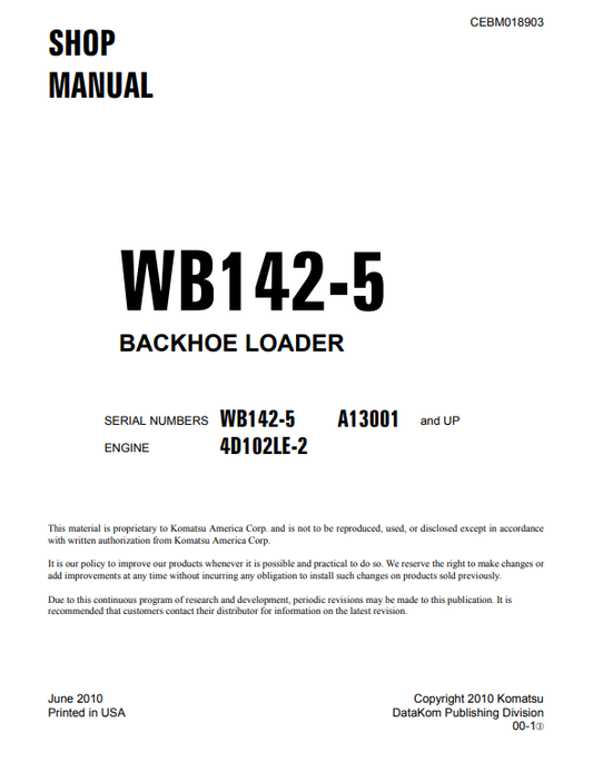 Manual de Taller Retroexcavadora Komatsu WB142-5 USA