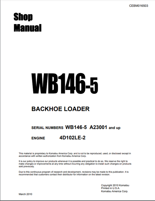 Manual de Taller Retroexcavadora Komatsu WB146-5 USA