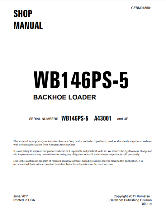 Manual de Taller Retroexcavadora Komatsu WB146PS-5 USA