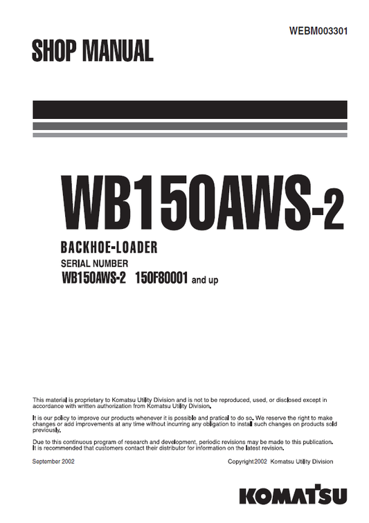 Manual de Taller Retroexcavadora Komatsu WB150 AWS-2 - 150F80001
