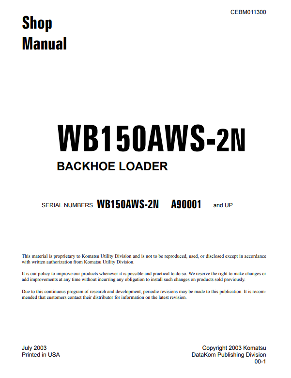 Manual de Taller Retroexcavadora Komatsu WB150AWS-2N USA