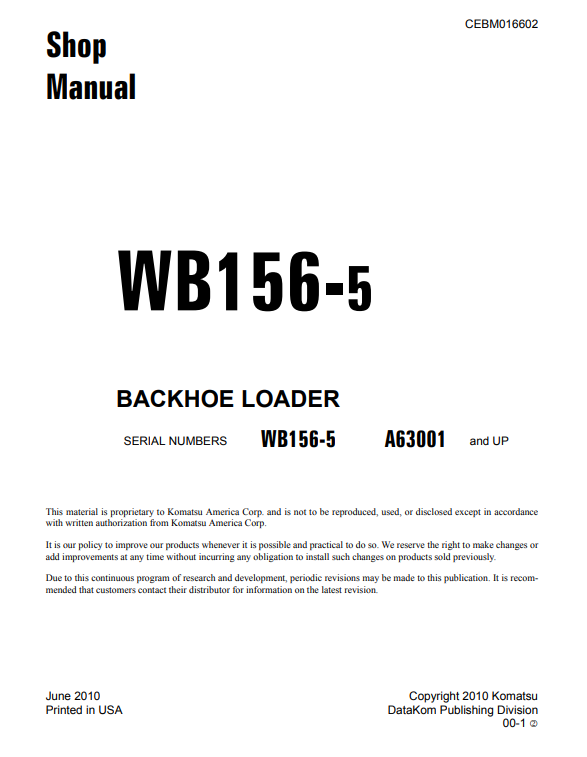 Manual de Taller Retroexcavadora Komatsu WB156-5 USA