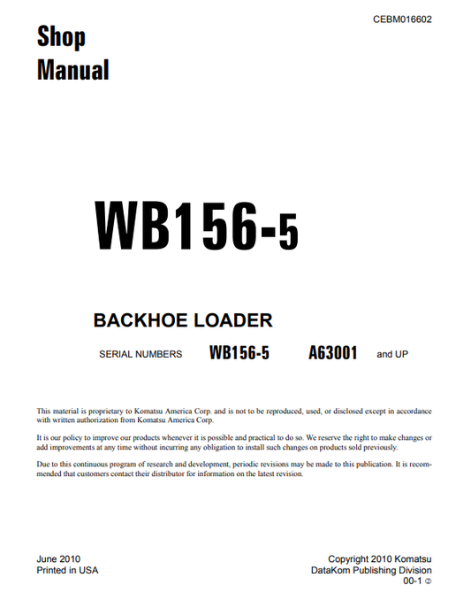 Manual de Taller Retroexcavadora Komatsu WB156-5 USA