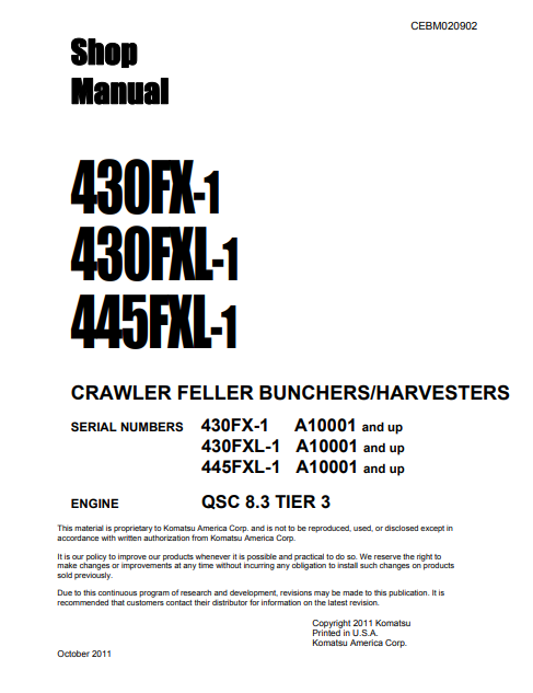 Manual de Taller Talador Komatsu 430FX-1, 430FXL-1, 445FXL-1