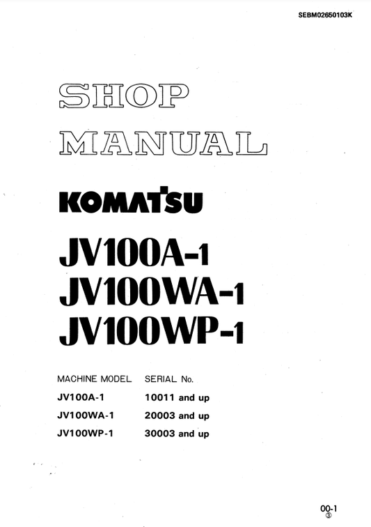 Manual de Taller Vibrocompactador Komatsu JV100A-1, JV100WA-1, JV100WP-1
