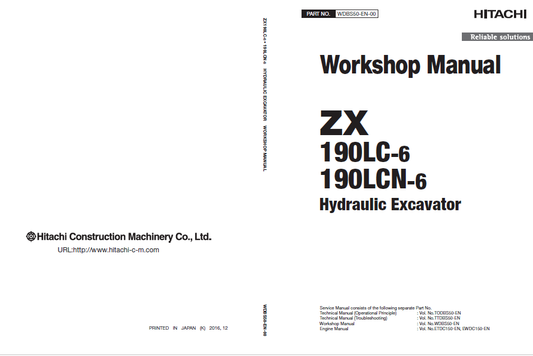 Manual de Taller y Diagramas Circuitos Eléctricos Excavadora Hitachi ZX190LC-6, ZX190LCN-6