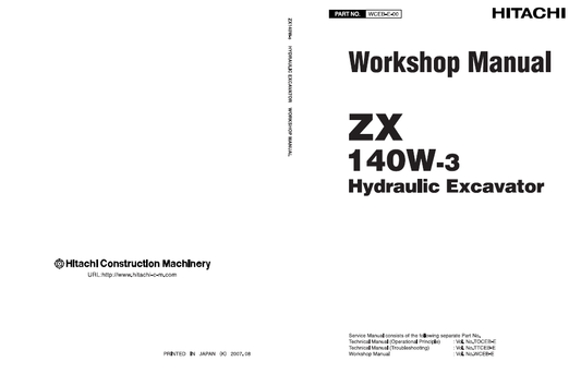 Manual de Taller y Diagramas de Circuitos Eléctricos Excavadora Hitachi ZX140W-3