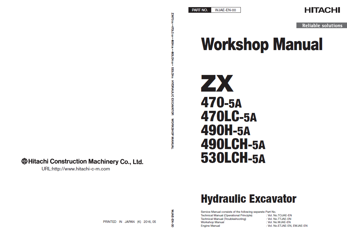 Manual de Taller y Diagramas de Circuitos Eléctricos Excavadora Hitachi ZX470-5A, ZX490-5A, ZX530-5A