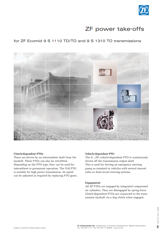 Manual de Tomas de fuerza ZF para transmisiones ZF Ecomid 9 S 1110 TD-TO y 9 S 1310 TO