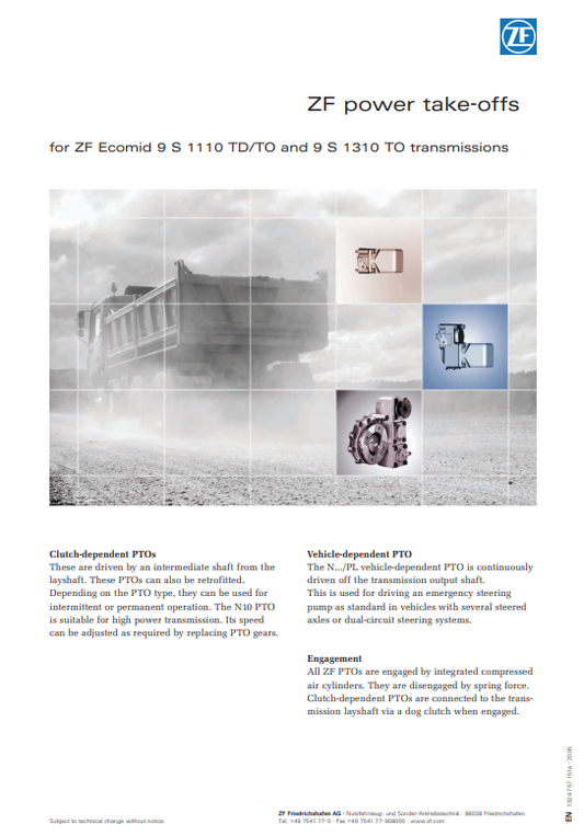 Manual de Tomas de fuerza ZF para transmisiones ZF Ecomid 9 S 1110 TD-TO y 9 S 1310 TO