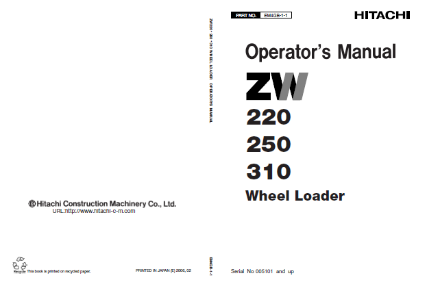 Manual del Operador Cargador Hitachi ZW220 ZW250 ZW310