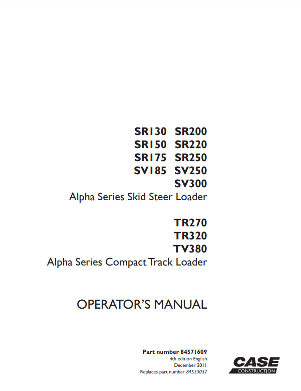 Manual del Operador Minicargador Case SR, SV, TR Series