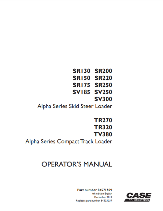Manual del Operador Minicargador Case SR, SV, TR Series