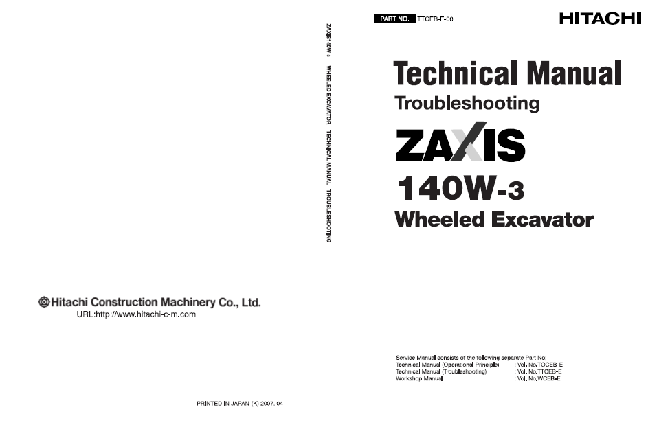 Manuales Técnicos Excavadora Hitachi ZX140W-3