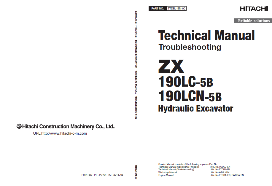 Manuales Técnicos Excavadora Hitachi ZX190LC-5B, ZX190LCN-5B