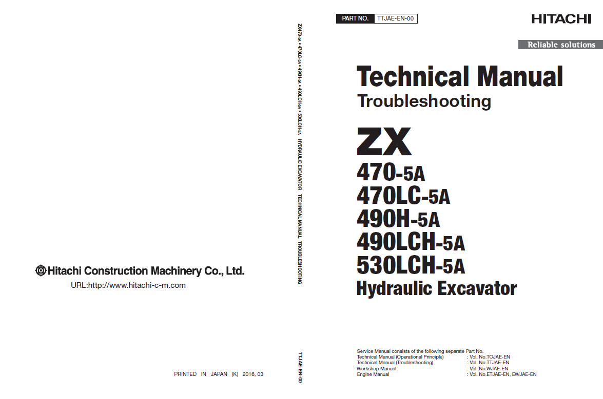 Manuales Técnicos Excavadora Hitachi ZX470-5A, ZX490-5A, ZX530-5A
