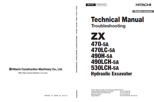 Manuales Técnicos Excavadora Hitachi ZX470-5A, ZX490-5A, ZX530-5A