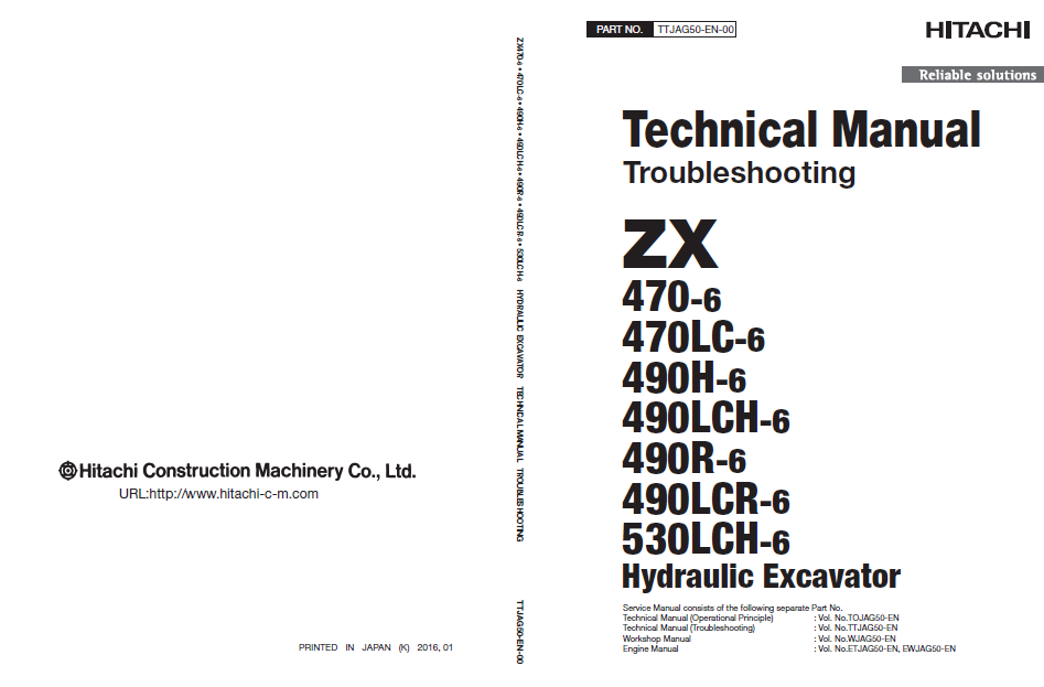 Manuales Técnicos Excavadora Hitachi ZX470-6, ZX490-6, ZX530-6