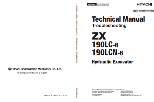 Manuales Técnicos Excavadoras Hitachi ZX190LC-6, ZX190LCN-6