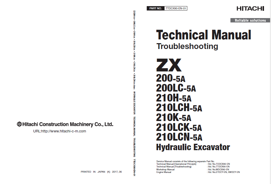 Manuales Técnicos Excavadoras Hitachi ZX200-5A, ZX210-5A