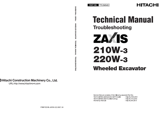 Manuales Técnicos Excavadora sobre Ruedas Hitachi ZX210W-3, ZX220W-3