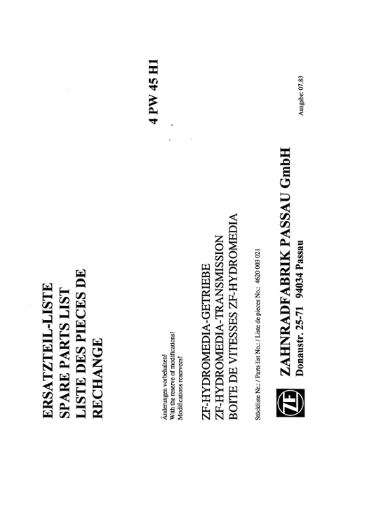 Manual de Partes Servotransmisión ZF 4 PW 45 H1 - 4620 003 021