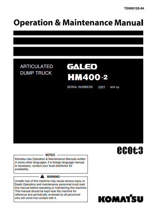 Manual de Operación y Mantenimiento Camión Japones Komatsu HM400-2  S.N 2001-2371