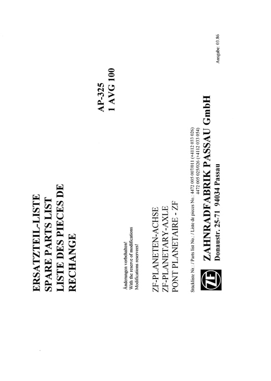 Manual de Partes Eje Delantero ZF AP-325 1 AVG 100 - 4472 005 007-011 (+4112 033 026)  -  4472 005 025-026 (+4112 033 054)