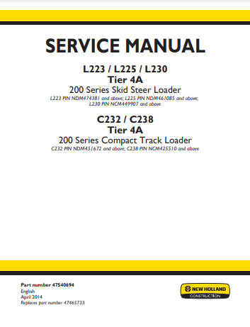 Servicio de Reparación Minicargador New Holland 200 Series