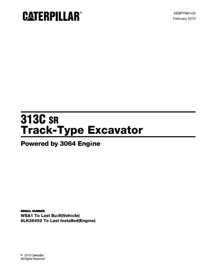 CATALOGO DE PARTES EXCAVADORA 313C sr WSA1 / 6LK26452