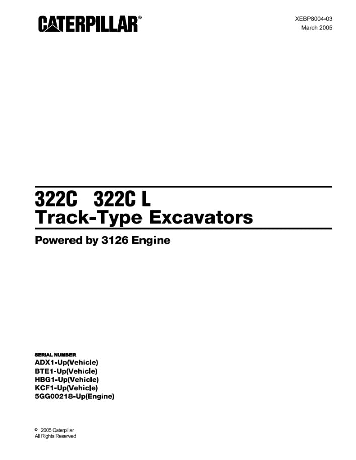 CATALOGO DE PARTES EXCAVADORA 322C 322C l ADX1-UP/ BTE1-UP/ HBG1-UP/ KCF1-UP/ 5GG00218