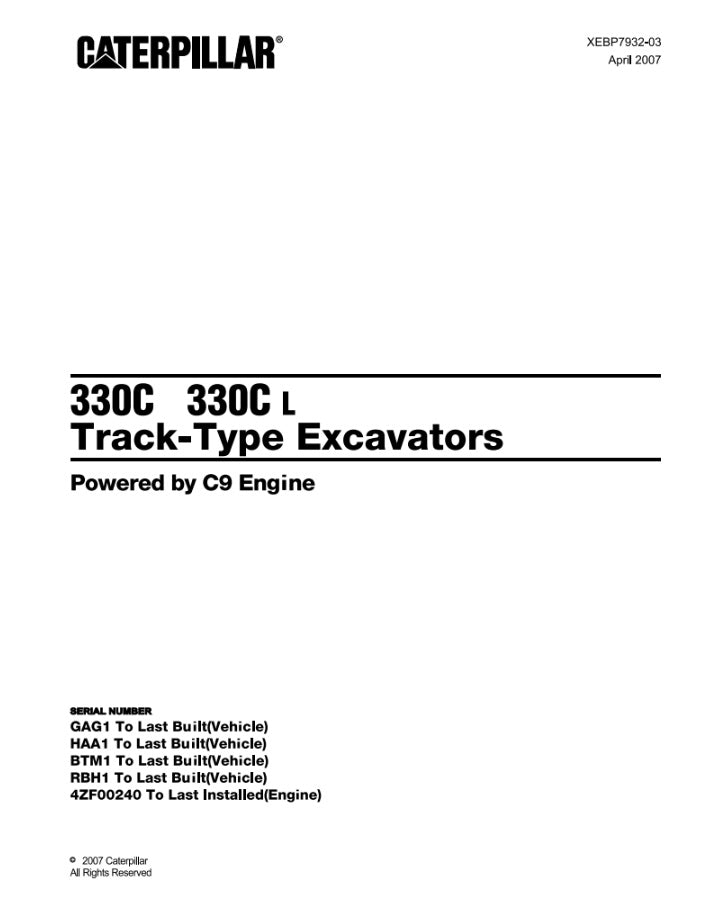 CATALOGO DE PARTES EXCAVADORA 330C-330C L GAG/ HAA/ BTM/ RBH