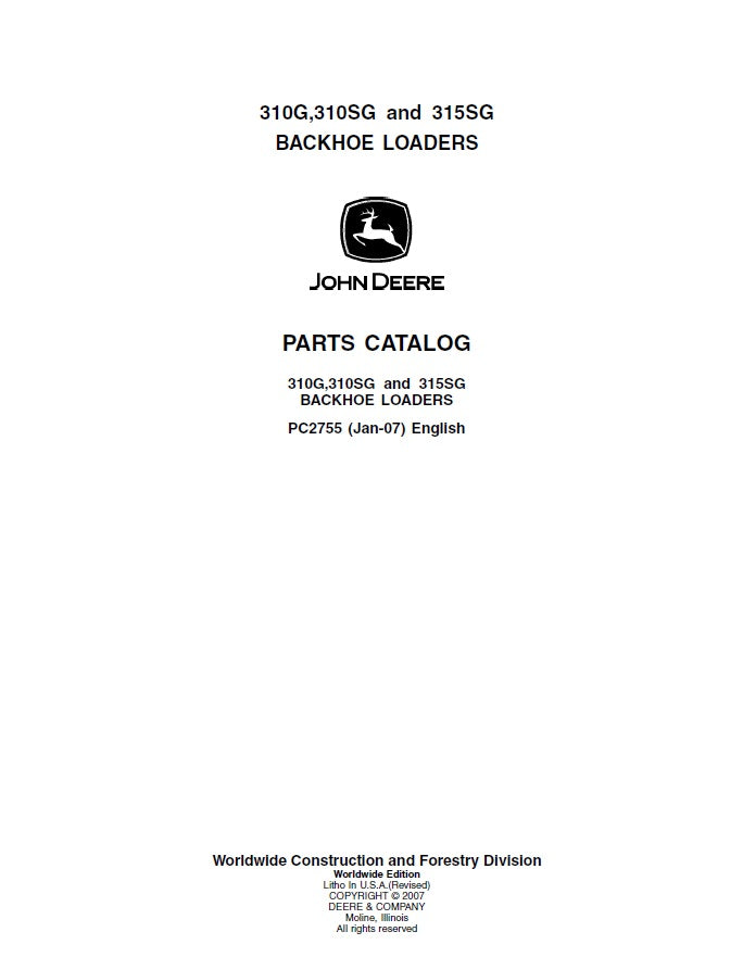 Catalogo de Partes John Deere 310G, 310SG, 315SG