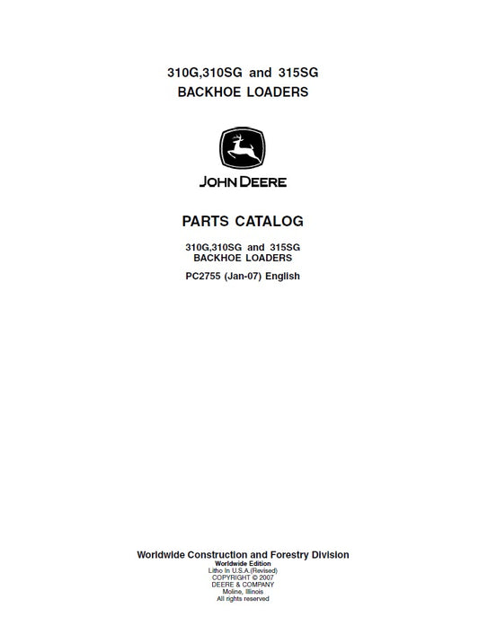Catalogo de Partes John Deere 310G, 310SG, 315SG