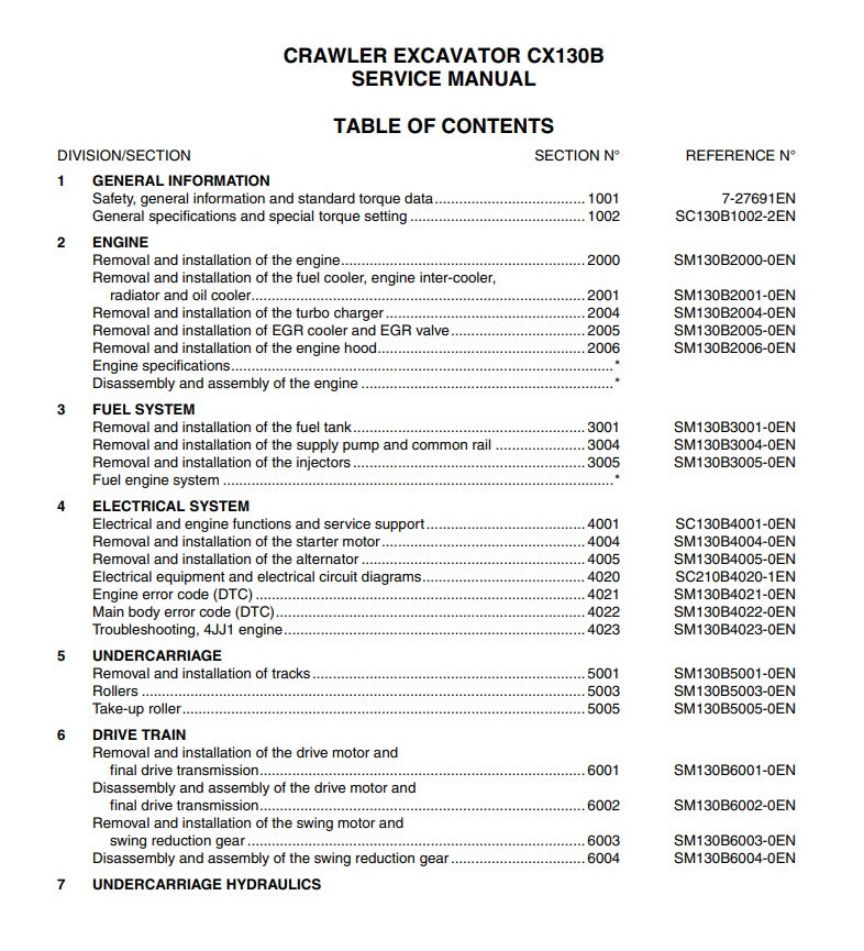 MANUAL DE SERVICIOS EXCAVADORA CX130B