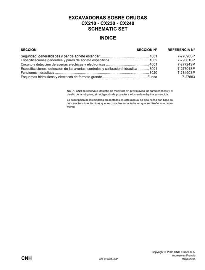 MANUAL DE SERVICIOS EXCAVADORA CX210 - CX230 - CX240