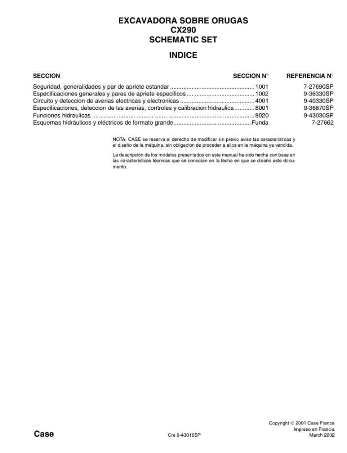 MANUAL DE SERVICIOS EXCAVADORA CX290