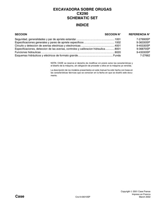 MANUAL DE SERVICIOS EXCAVADORA CX290