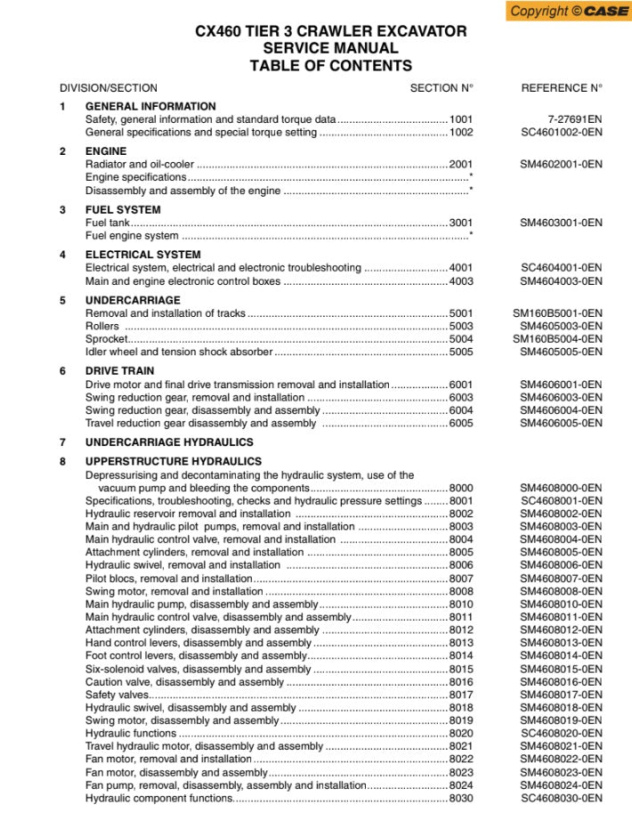 MANUAL DE SERVICIOS EXCAVADORA CX460 TIER 3