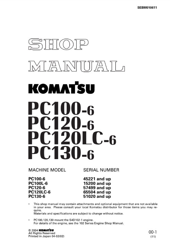 MANUAL DE SERVICIOS EXCAVADORA PC100-6 PC120-6 PC120LC-6 PC130-6