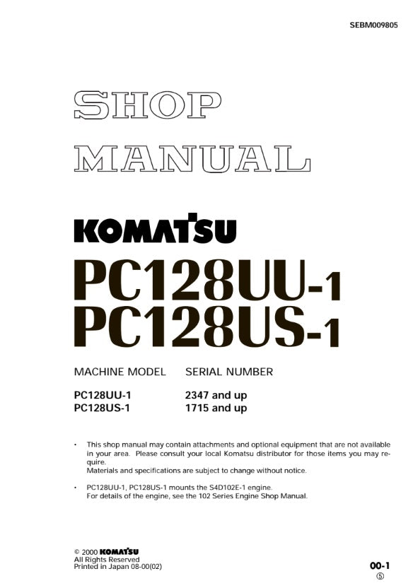 MANUAL DE SERVICIOS EXCAVADORA PC128UU-1 PC128US-1.