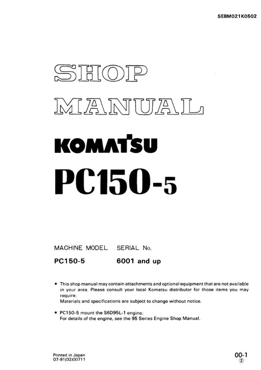 MANUAL DE SERVICIOS EXCAVADORA  PC150-5