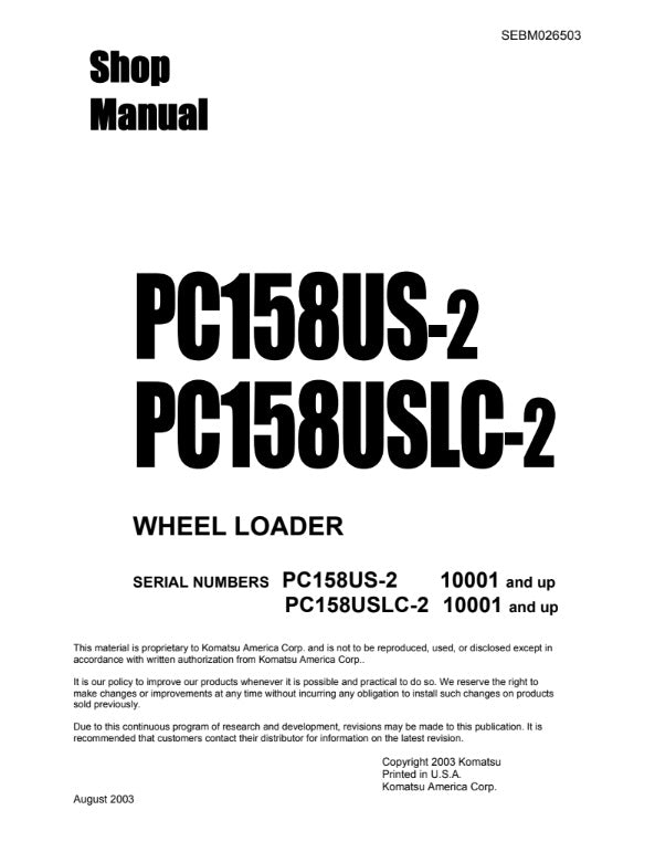 MANUAL DE SERVICIOS EXCAVADORA PC158US-2 PC158USLC-2
